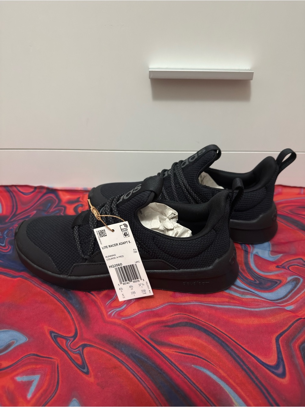 Adidas Lite Racer Adapt 5.0 Kids Slip On Running Shoes Black NWT Size 4.5